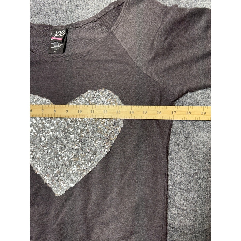 Joe Boxer Sequin Heart Sparkle Long Sleeve Top Womens S Charcoal Grey Sweatshirt - Picture 4 of 7